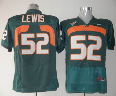 NCAA Miami Hurricanes 52 Ray Lewis green jersey
