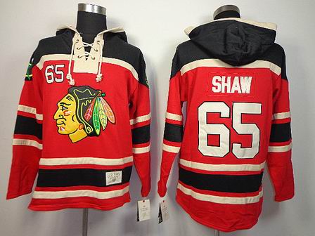NHL Chicago Blackhawks 65 Shaw Red Hoodies Jersey Old Time Hockey