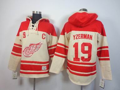 NHL Detroit Red Wings 19 Yzerman beige hooded sweatshirt