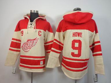 NHL Detroit Red Wings 9 Howe beige hooded sweatshirt
