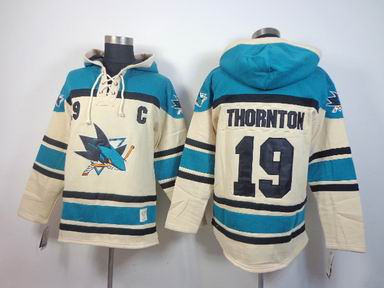 NHL San Jose Sharks 19 Thornton beige hooded sweatshirt