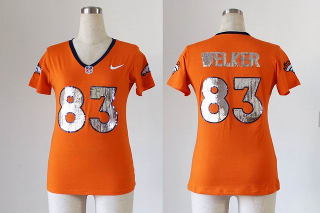Nike NFL Broncos 83# Welker Women's Handwork Sequin lettering Fashion orange Jerseys