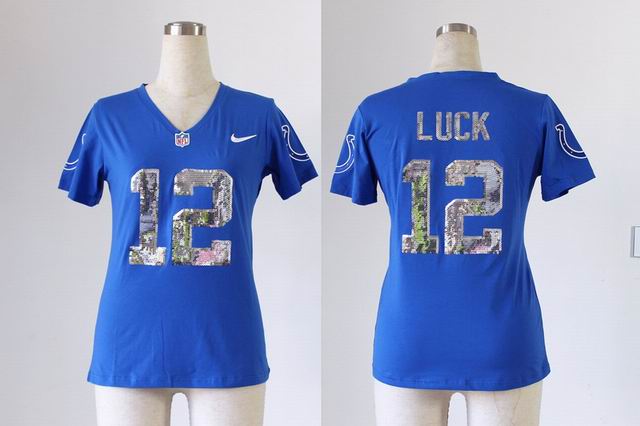 Nike NFL Colts 12# Luck Women's Handwork Sequin lettering Fashion blue Jerseys