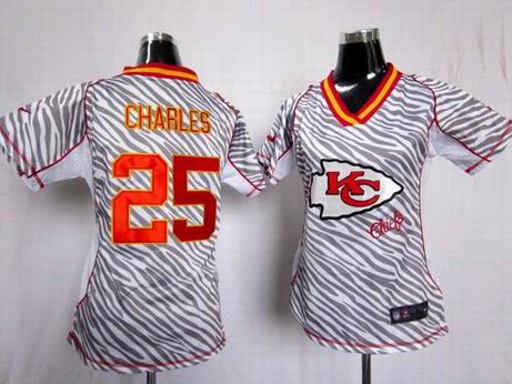 Nike NFL Kansas City Chiefs 25 Charles women zebra fashion jersey