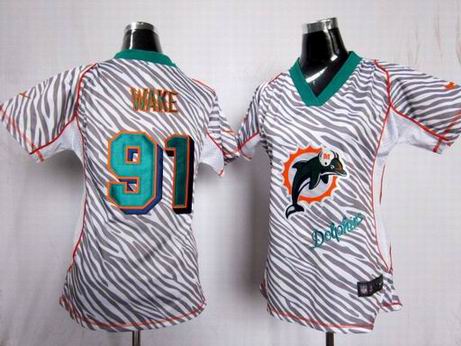 Nike NFL Miami Dolphins 91 wake women zebra fashion jersey