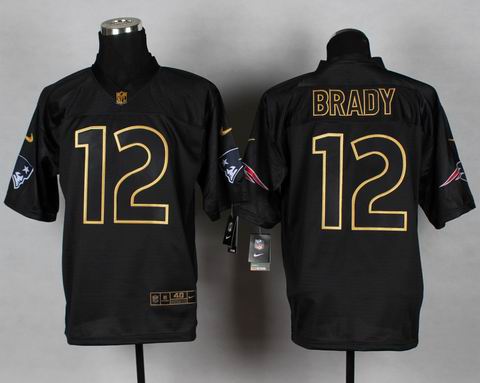 Nike NFL New England Patriots 12# Brady black golden letter fashion jersey