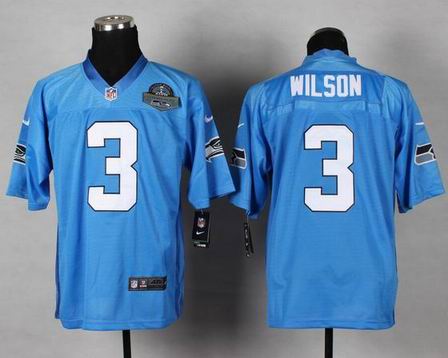 Nike NFL Seattle Seahawks 3 Wilson light blue elite jersey XLVIII super bowl