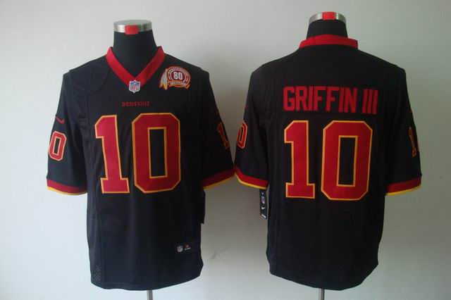 Nike NFL Washington Redskins 10 Griffin III black Game Jersey 80th