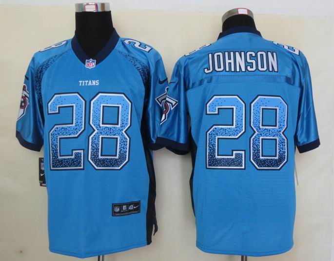 Nike Tennessee Titans 28 Johnson Drift Fashion Blue Elite Jerseys