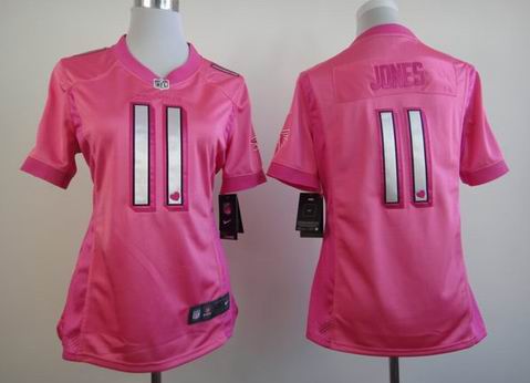 Women Nike Atlanta Falcons 11 Jones pink jersey with heart