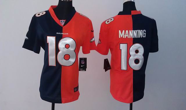 Women Nike NFL Denver Broncos 18 Manning orange blue split jersey