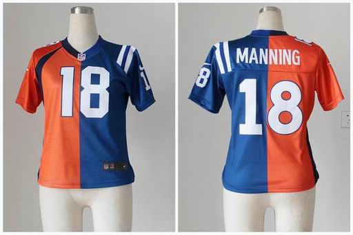 Women Nike NFL Indianapolis Colts Denver Broncos 18# Manning Orange Blue Split Elite Jersey