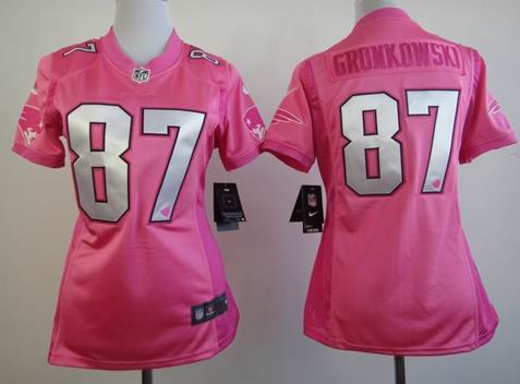 Women Nike New England Patriots 87 Gronkowski pink Jersey with heart