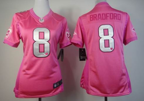 Women Nike St.Louis Rams 8 Bradford Pink Jersey with heart