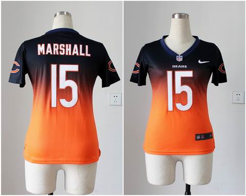 Women nfl Bears 15 Marshall Drift Fashion II blue orange Jersey