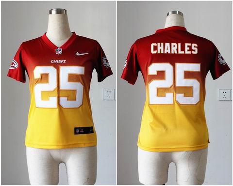 Women nfl Chiefs 25 Charles Drift Fashion II red yellow Jersey