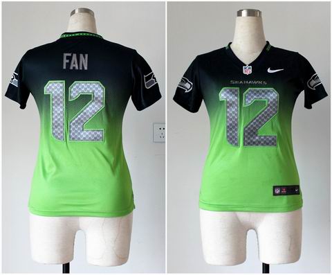 Women nfl Seahawks 12 Fan Drift Fashion II blue green Jersey