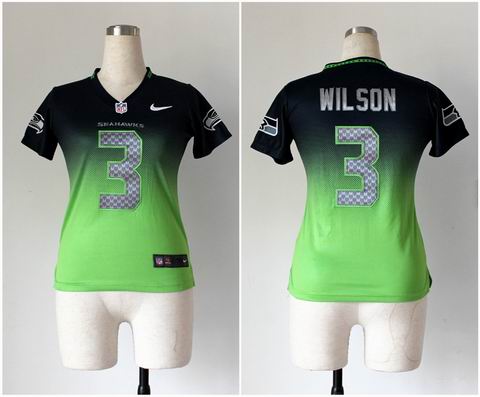 Women nfl Seahawks 3 Wilson Drift Fashion II blue green Jersey
