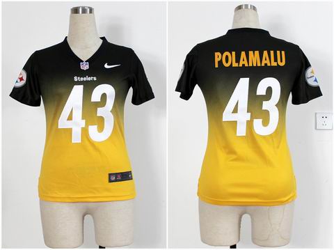 Women nfl Steelers 43 Polamalu Drift Fashion II black yellow Jersey
