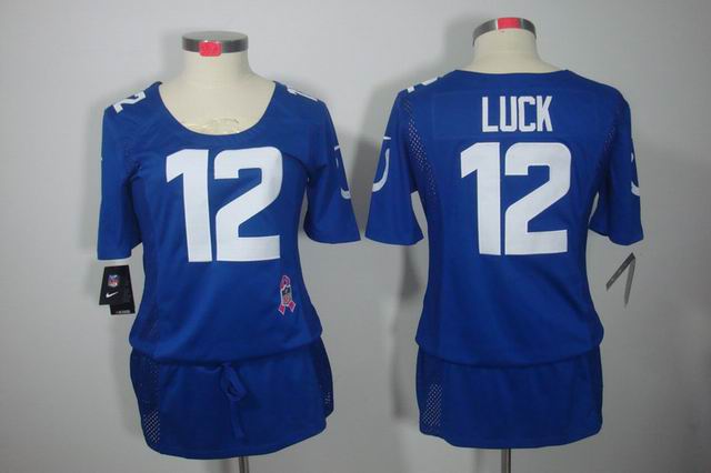 Womens Nike Indianapolis Colts 12 Luck Elite breast Cancer Awareness blue Jersey