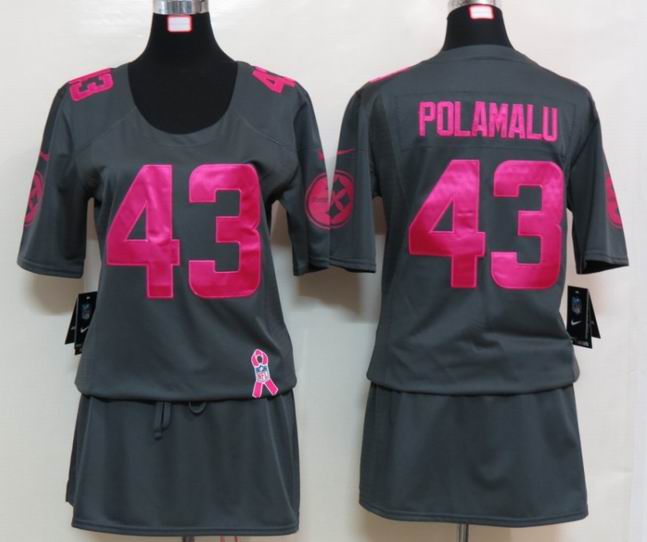 Womens Nike Pittsburgh Steelers 43 Polamalu Elite breast Cancer Awareness Dark grey Jersey