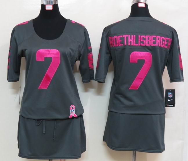 Womens Nike Pittsburgh Steelers 7 Roethlisberger Elite breast Cancer Awareness Dark grey Jersey(2)