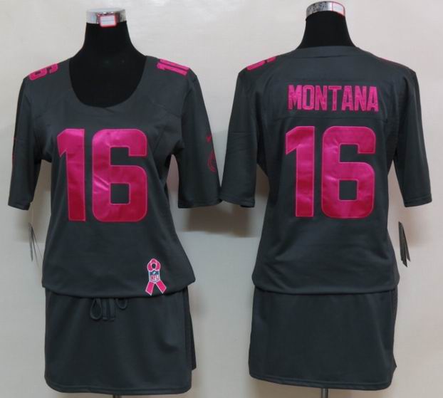 Womens Nike San Francisco 49ers 16 Montana Elite breast Cancer Awareness Dark grey Jersey