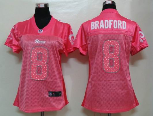 Womens Nike St.Louis Rams 8 Bradford Pink Elite Jersey
