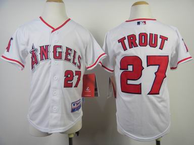 Youth MLB Angels 27 Trout white jersey