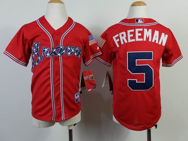 Youth MLB Bravers 5# Freeman red jersey