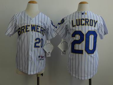 Youth MLB Brewers 20# Lucroy white jersey