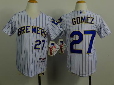 Youth MLB Brewers 27# Gomez white jersey
