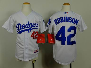 Youth MLB Dodgers 42 Robinson white jersey