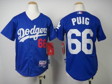 Youth MLB Dodgers 66 Puig blue jersey