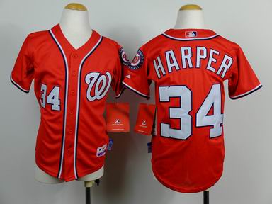 Youth MLB Nationals 34# Harper red jersey