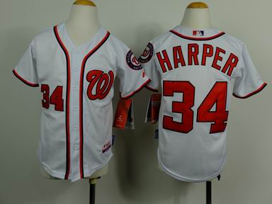 Youth MLB Nationals 34# Harper white jersey