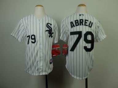 Youth MLB white sox 79# Abreu white black strip jersey