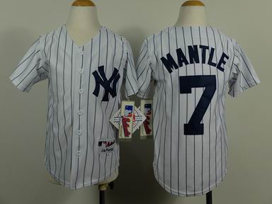 Youth MLB yankees 7# Mantle white jersey
