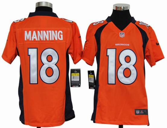 Youth Nike NFL Denver Broncos 18 Manning orange stitched jersey