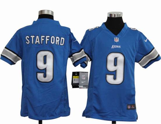 Youth Nike NFL Detroit Lions 9 Stafford blue stitched jersey