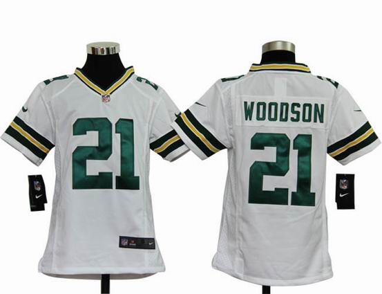 Youth Nike NFL Green Bay Packers 21 Woodson White stitched jersey