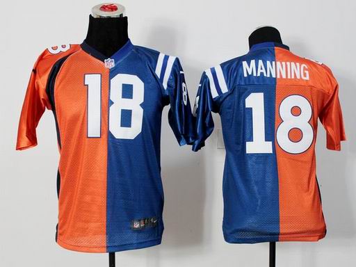 Youth Nike NFL Indianapolis Colts Denver Broncos 18# Manning Orange Blue Split Elite Jersey