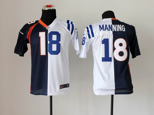 Youth Nike NFL Indianapolis Colts Denver Broncos 18# Manning blue white Split Elite Jersey
