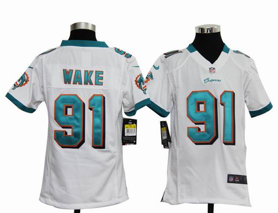 Youth Nike NFL Miami Dolphins 91 Wake white stitched jersey