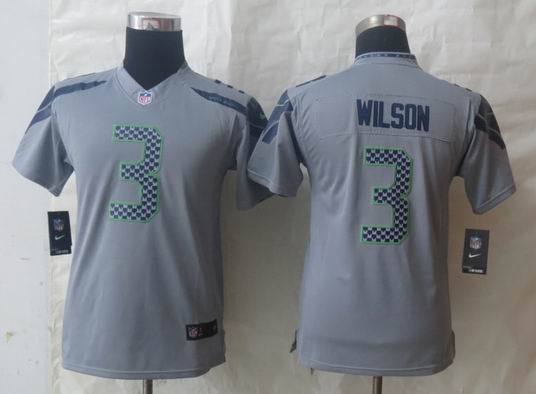 Youth Nike Seattle Seahawks 3 Wilson Grey Limited Jerseys