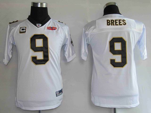 NFL New Orleans Saints 9 Brees white Youth Jersey C patch