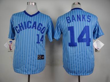 mlb chicago cubs #14 banks blue white strip jersey