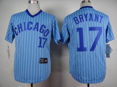 mlb chicago cubs #17 Bryant blue white strip jersey
