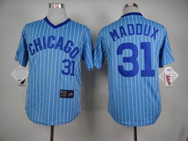 mlb chicago cubs #31 maddux blue white strip jersey