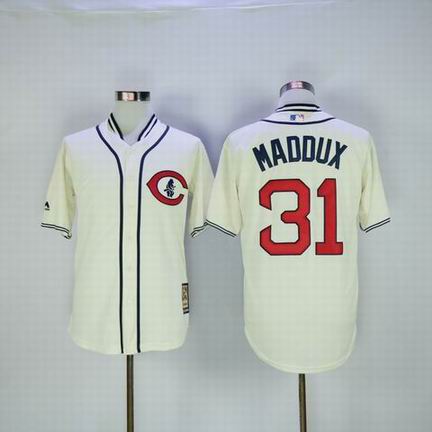 mlb chicago cubs #31 maddux m&n cream jersey
